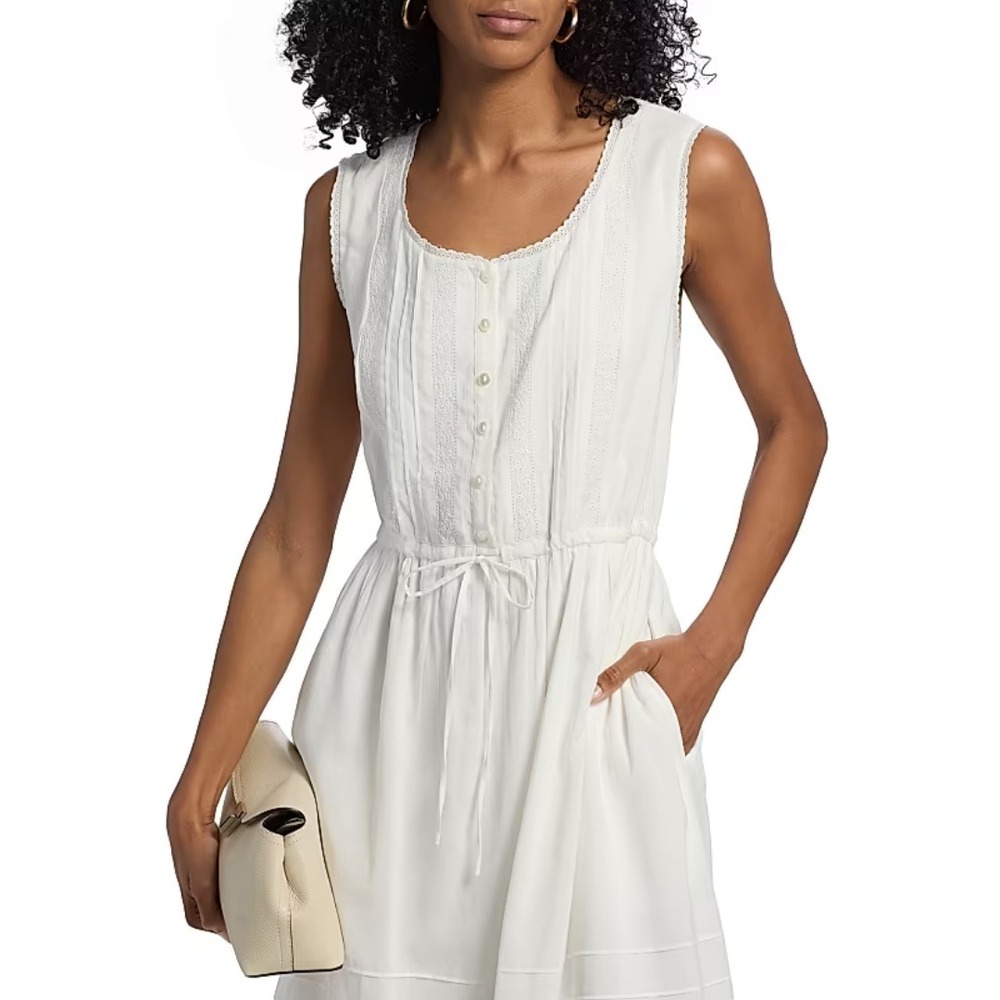 Reformation | Lonnie Embroidered Lace Cotton Blend Midi Dress in White | Size 0 - Picture 5 of 9